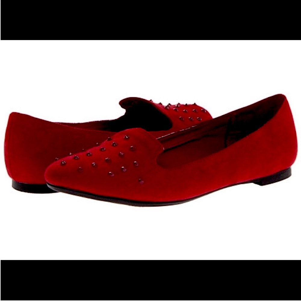Fergalicious red burgundy faux suede flats studded red shoes red loafers studs